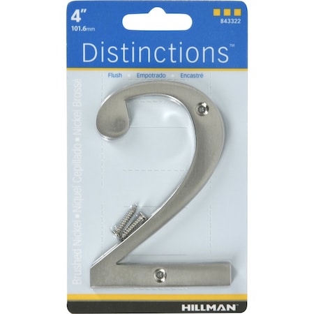 Hillman HILLMAN Distinctions 4 in. Silver Zinc Die-Cast Screw-On Number 2 1 pc, PK3 843322